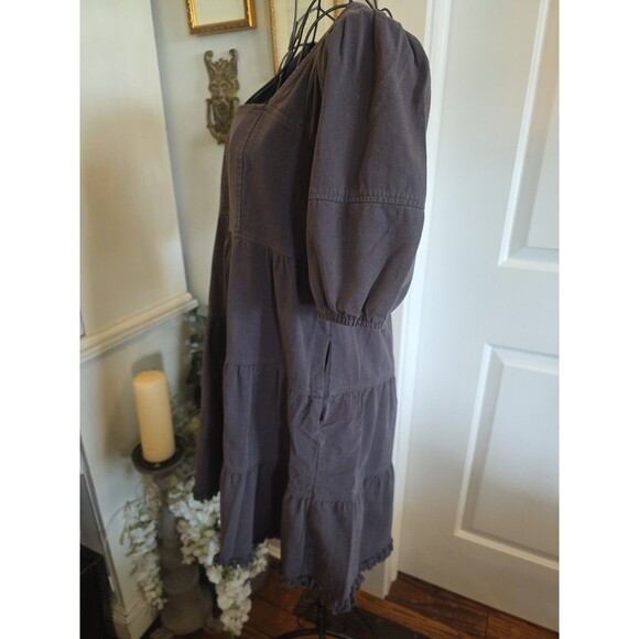 ALTAR'D STATE Washed Black Tiered Babydoll Dress Sz XS Pockets Raw Hem - Picture 3 of 8